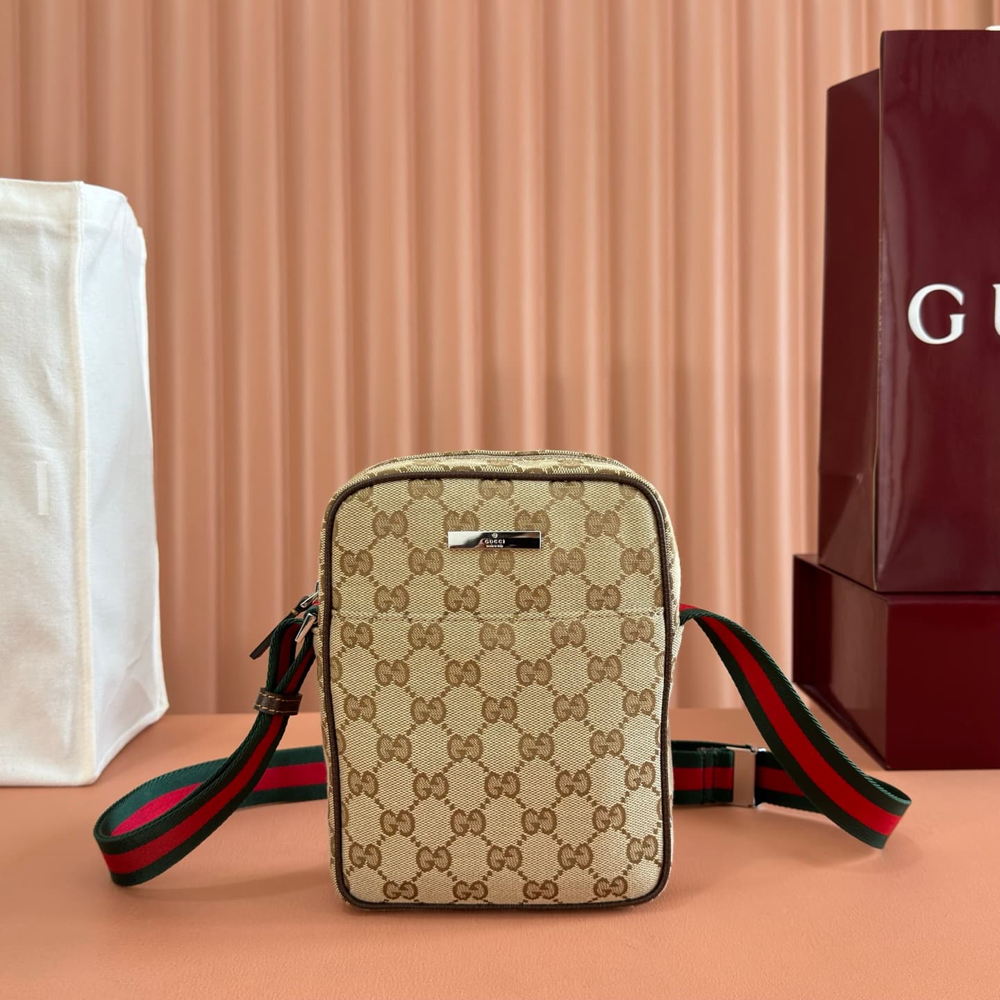 Gucci Tag small crossbody bag in sand and brown GG canvas A0022Z High