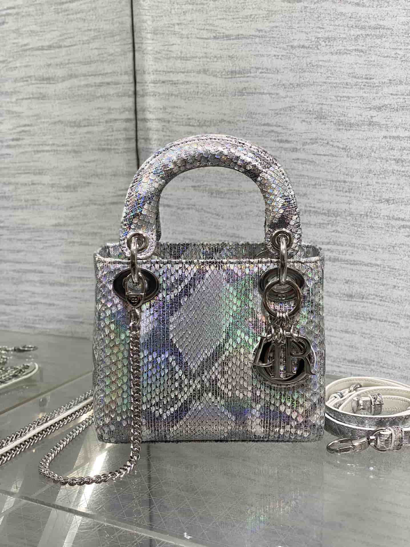 MINI LADY Dior BAG Cannage Python Silver-tone Metal High