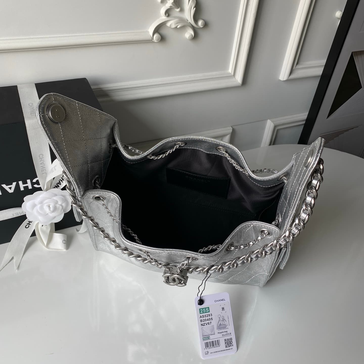 Chanel 25 Small Hobo handbag AS5293 Grained Calfskin &Silver-Tone Metal Silver A