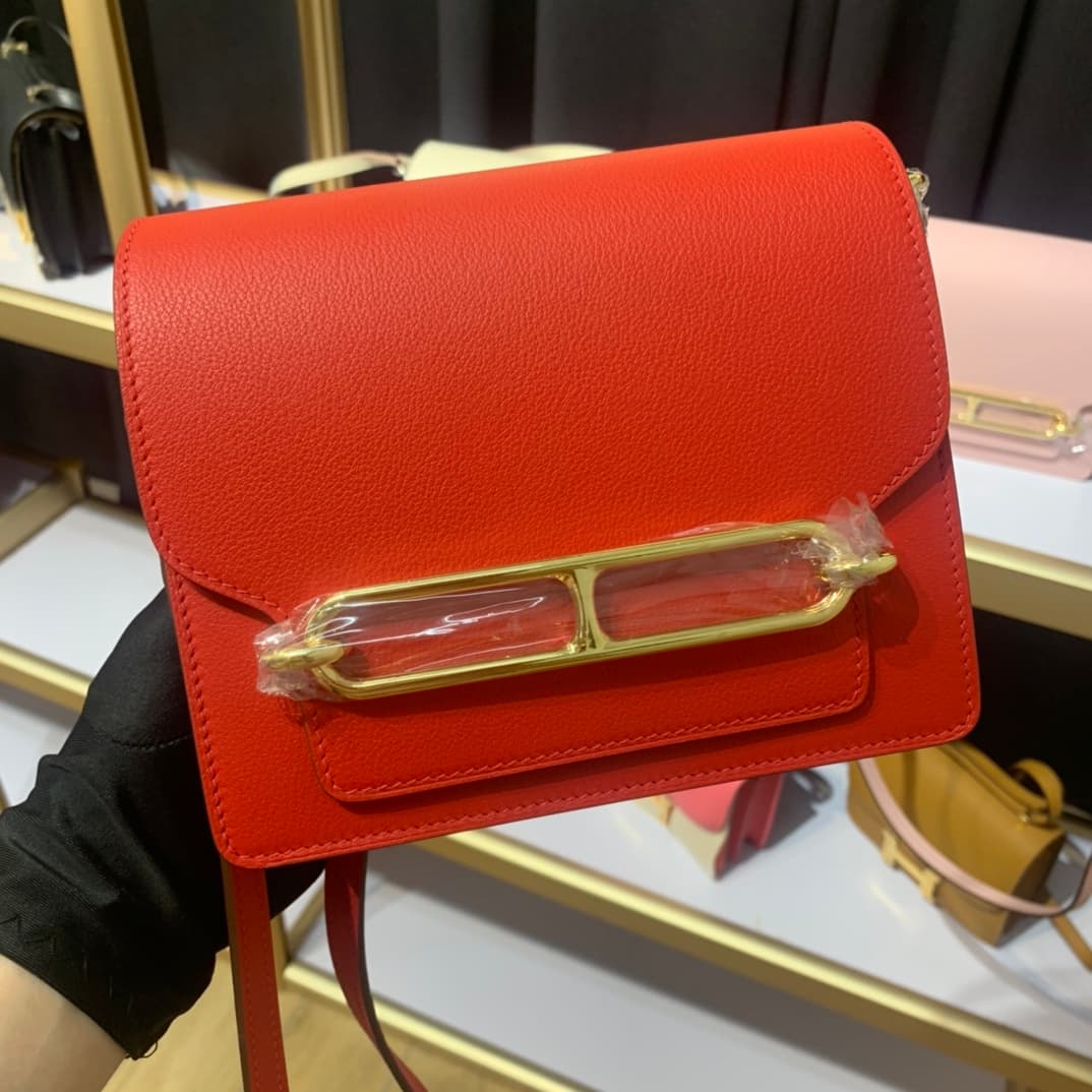 Hermes Roulis wallet in Red Calfskin Etoupe WAX Gold/Silver-Metal High