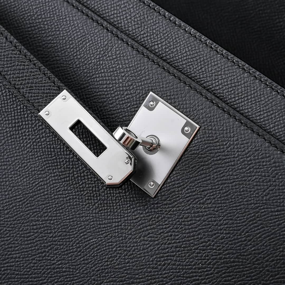 Hermes Kelly depeches Epsom 36 briefcase In Black Silver Metal CalfskIn WAX High