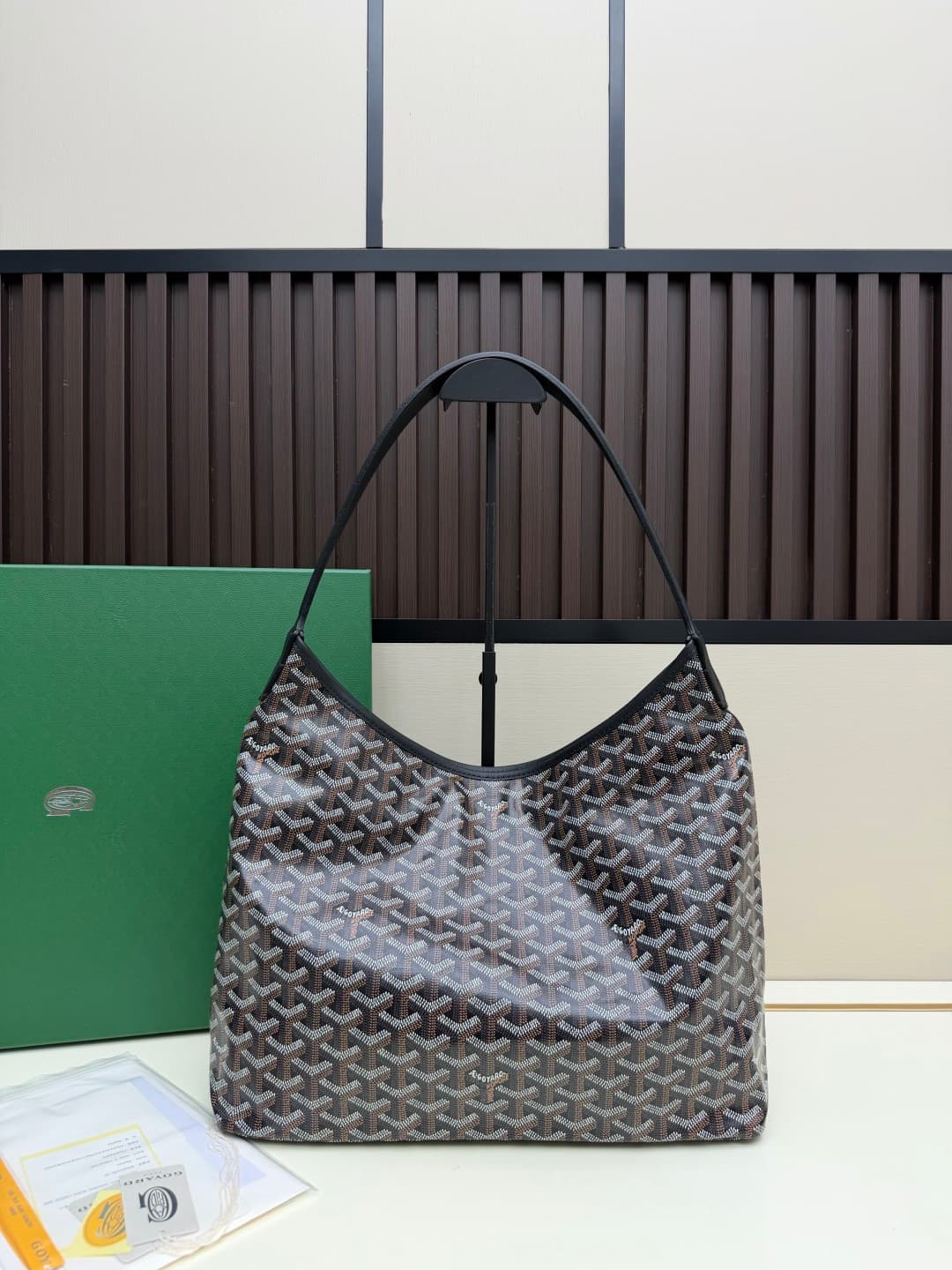 Goyard Bohème Black Hobo Bag Chevron Canvas and  White Painted Mascot High