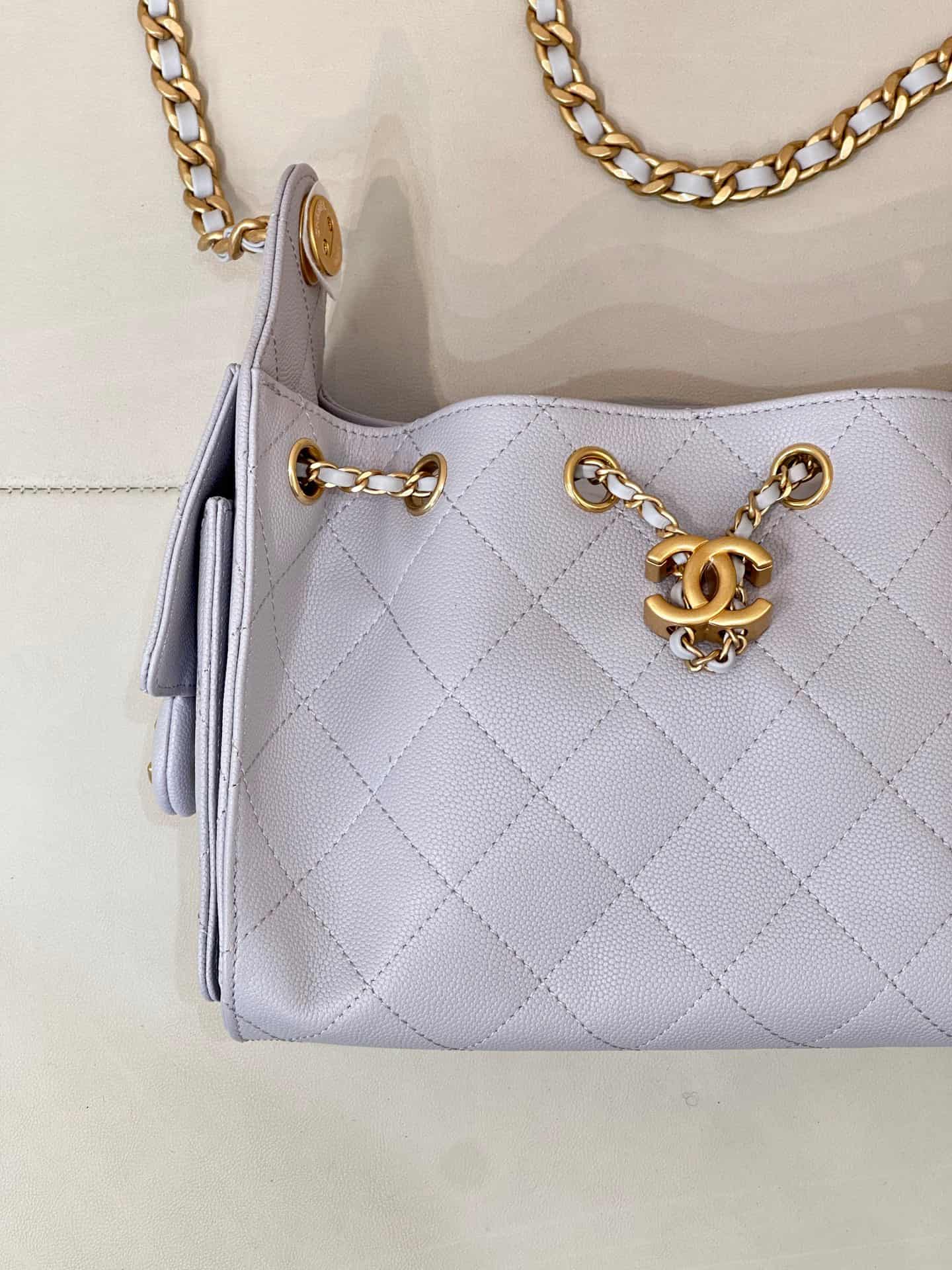 CHANEL 25 Mini Handbag AS5631 Grained Calfskin & Gold-tone Metal Light Grey TOP