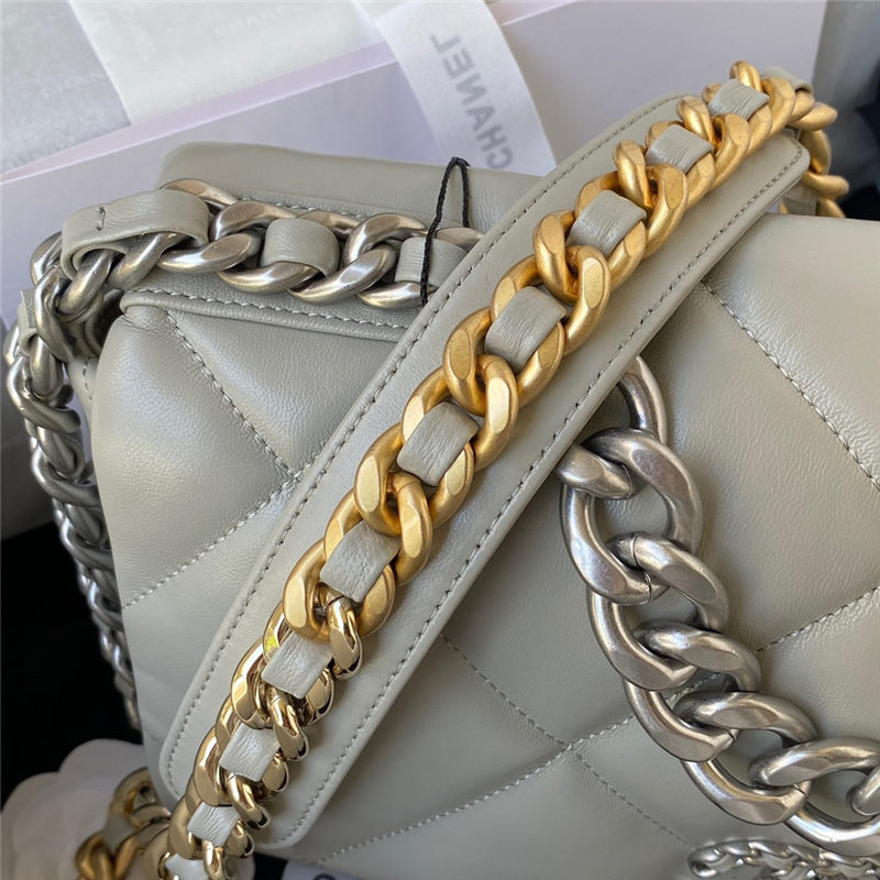 Large Chanel 19 Flap Bag Lambskin Grey Silver High
