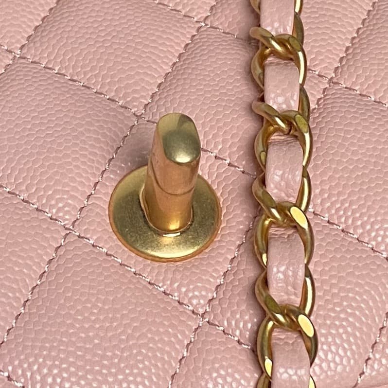 Chanel Mini Flap Bag with Top Handle Grained Shiny Calfskin & Gold-Tone Metal Light Pink AS5701 A