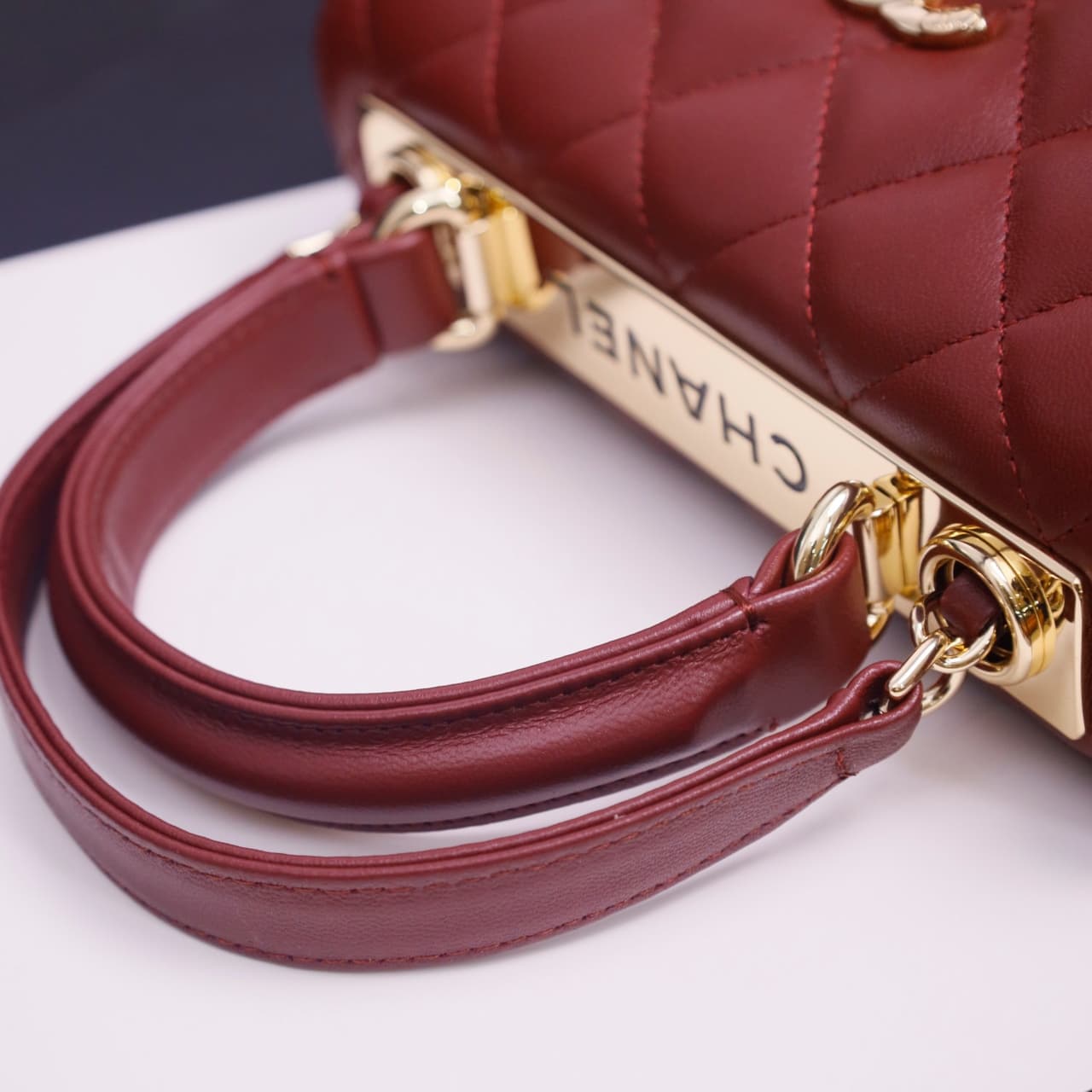 Chanel MINI FLAP BAG WITH TOP HANDLE AS4654 Lambskin &Gold-Tone Metal Brown A