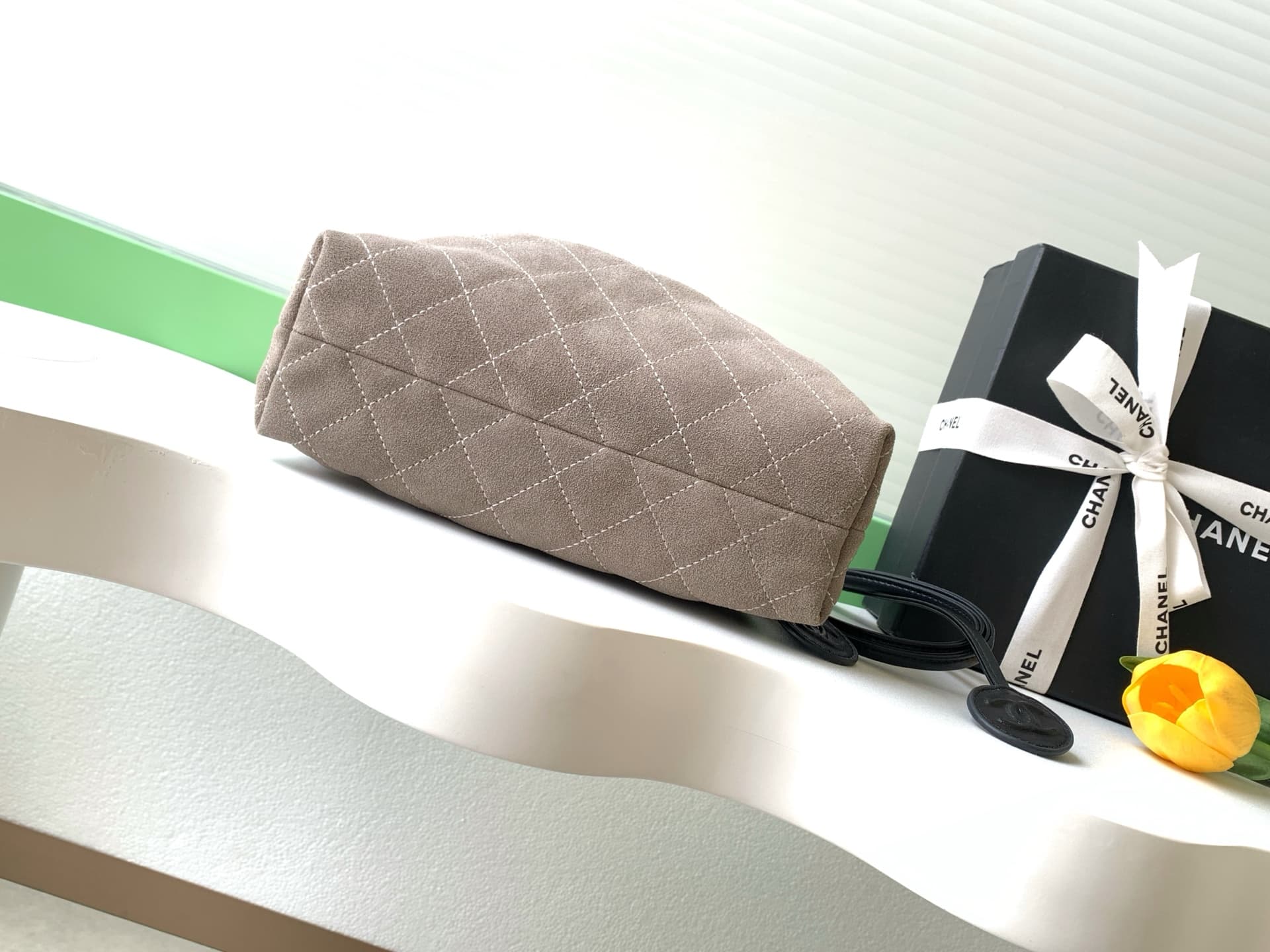 Chanel Clutch with Leather Strap Suede Calfskin & Gold-tone Metal AP5227 Grey A