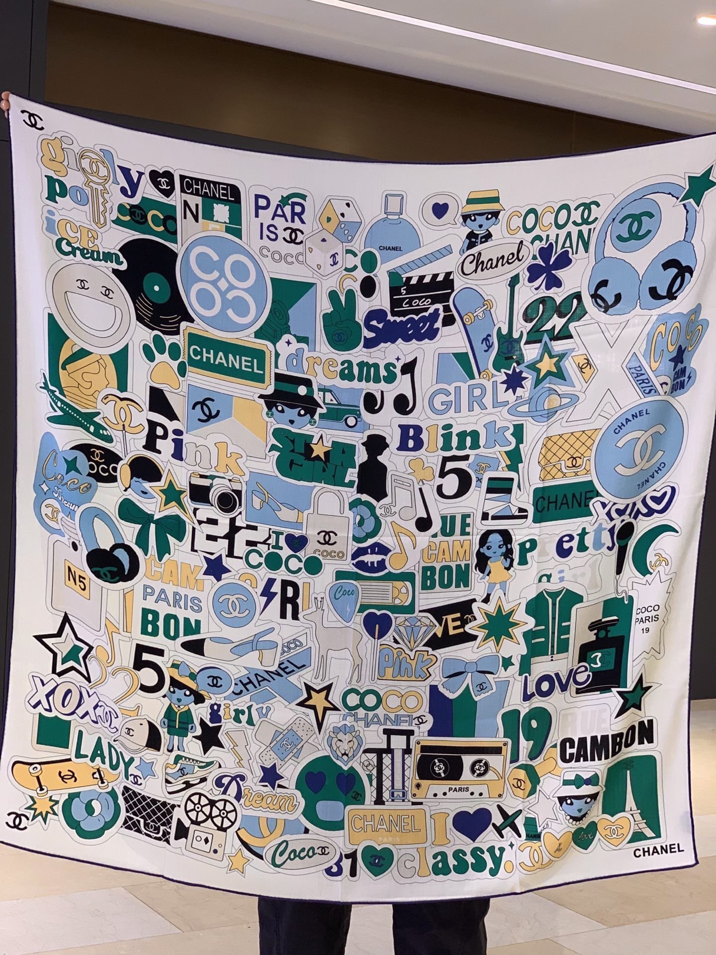 Chanel motif printed silk square scarf