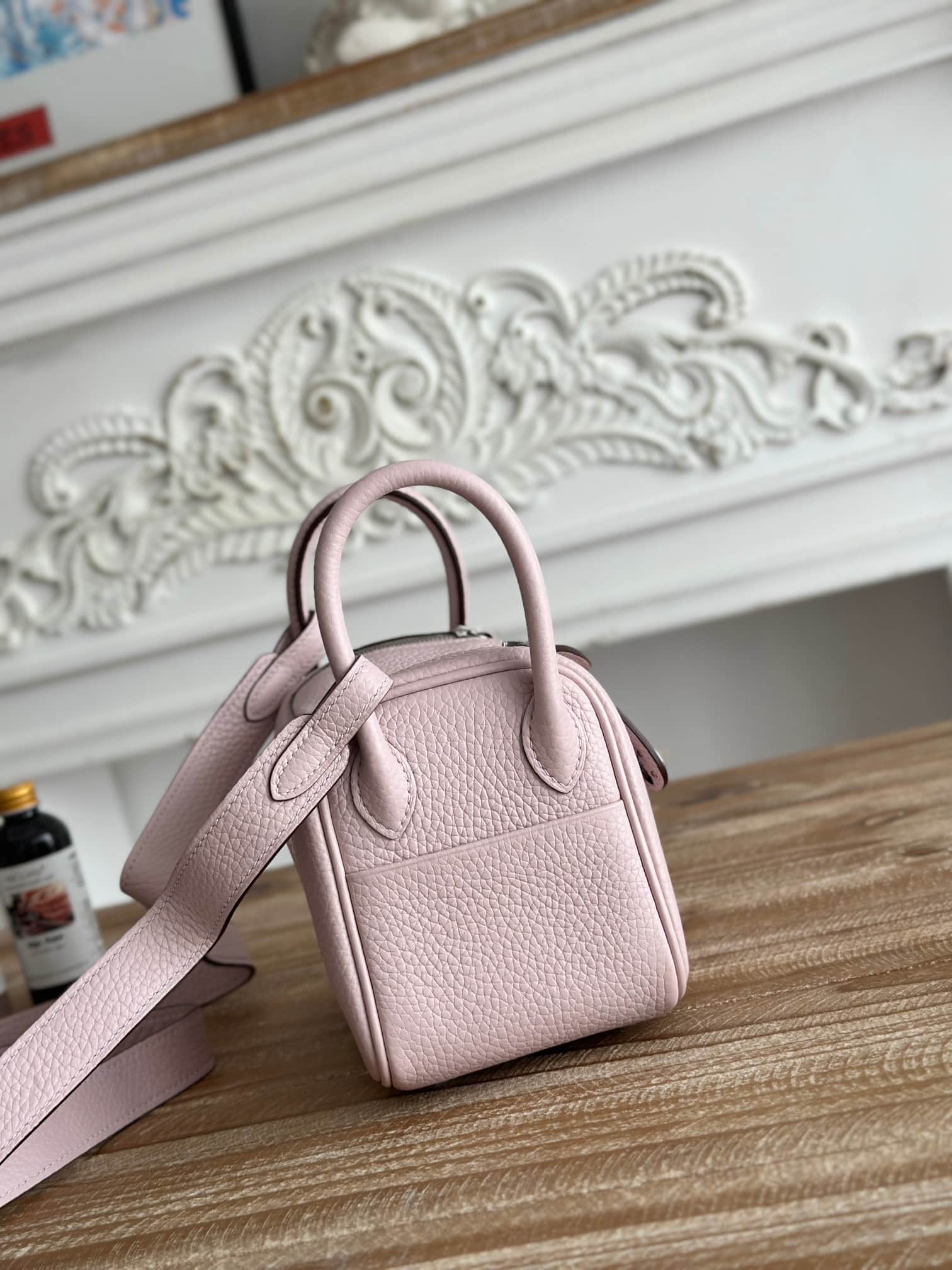 Hermes Lindy Mini Bag Clemence Leather In Rose Sheherazade WAX High