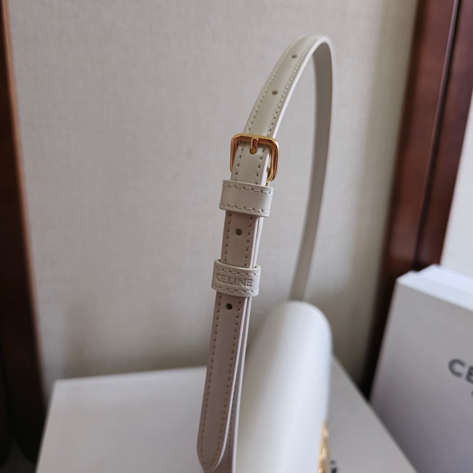 Celine Triomphe Shoulder Bag in Shiny Calfskin White High
