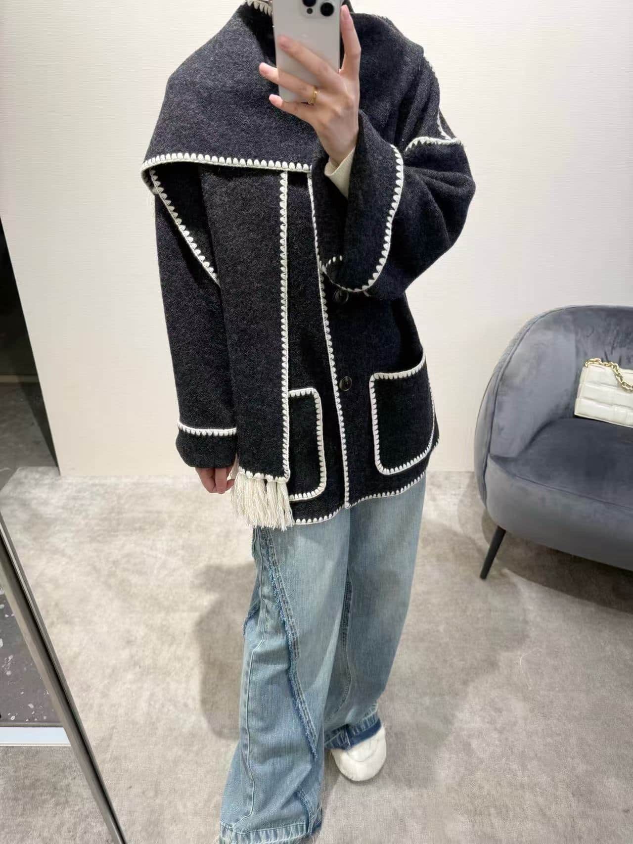 Toteme Embroidered wool scarf jacket