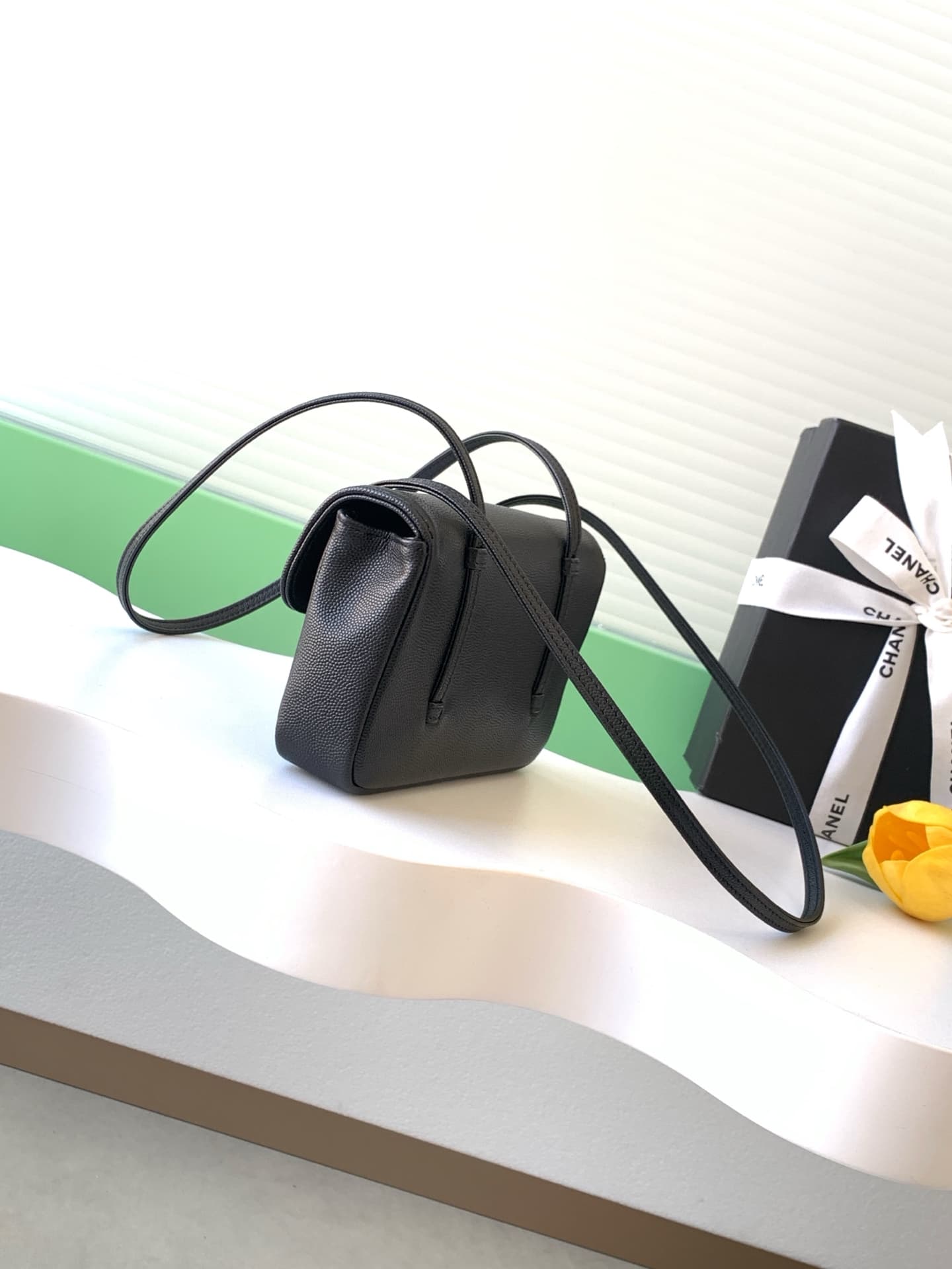 Chanel Clutch with Leather Strap Grained Shiny Calfskin & Gold-Tone Metal Black AP5068 A