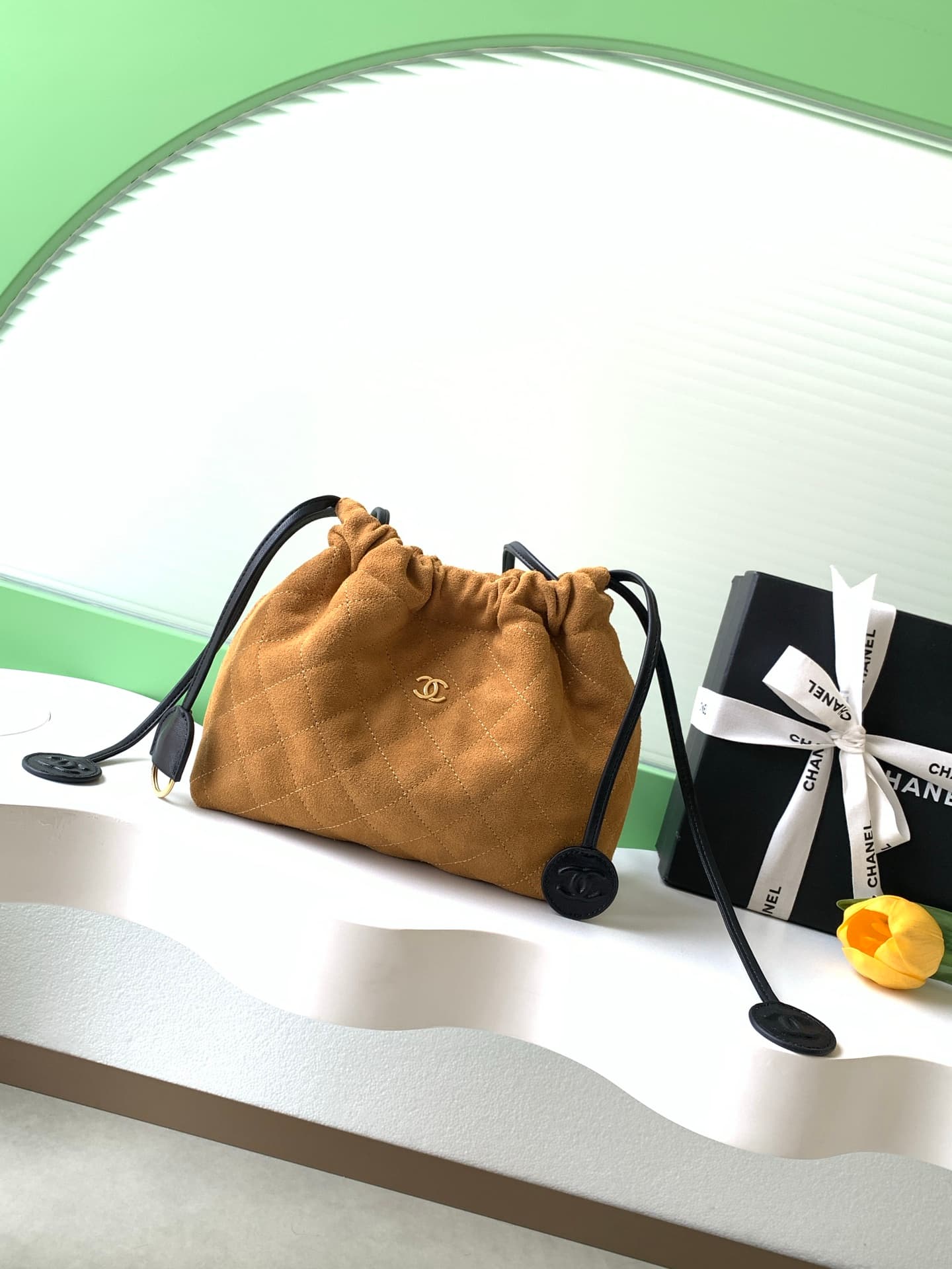 Chanel Clutch with Leather Strap Suede Calfskin & Gold-tone Metal AP5227 Camel A