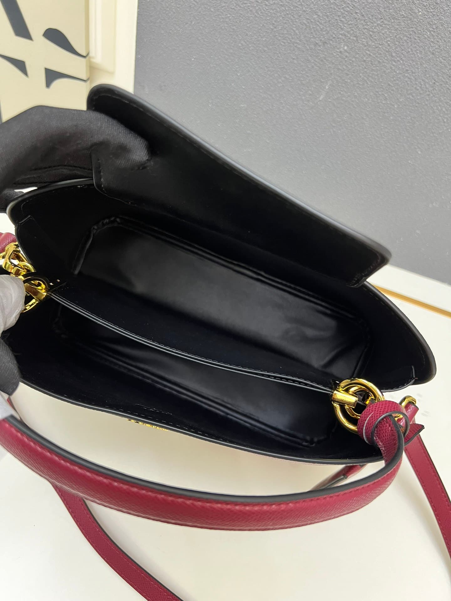 Prada Saffiano Leather Matinée Handbag Claret