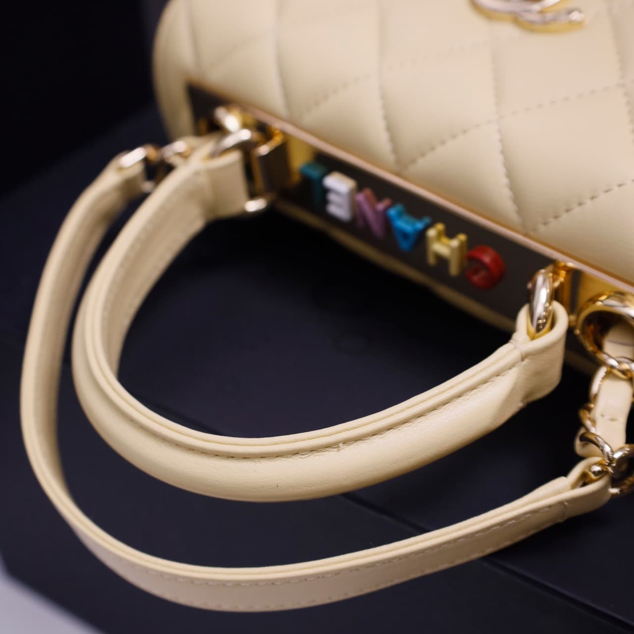 Chanel MINI FLAP BAG WITH TOP HANDLE AS4654 Lambskin &Gold-Tone Metal Light Yellow A