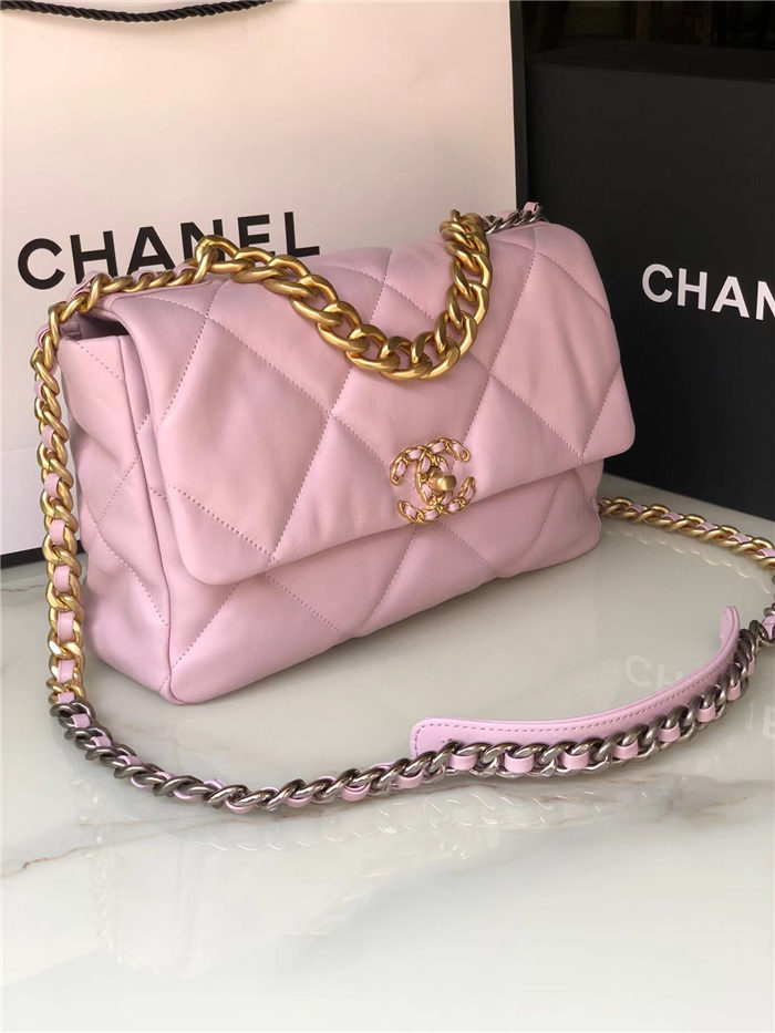 Large Chanel 19 Flap Bag Lambskin Pink High
