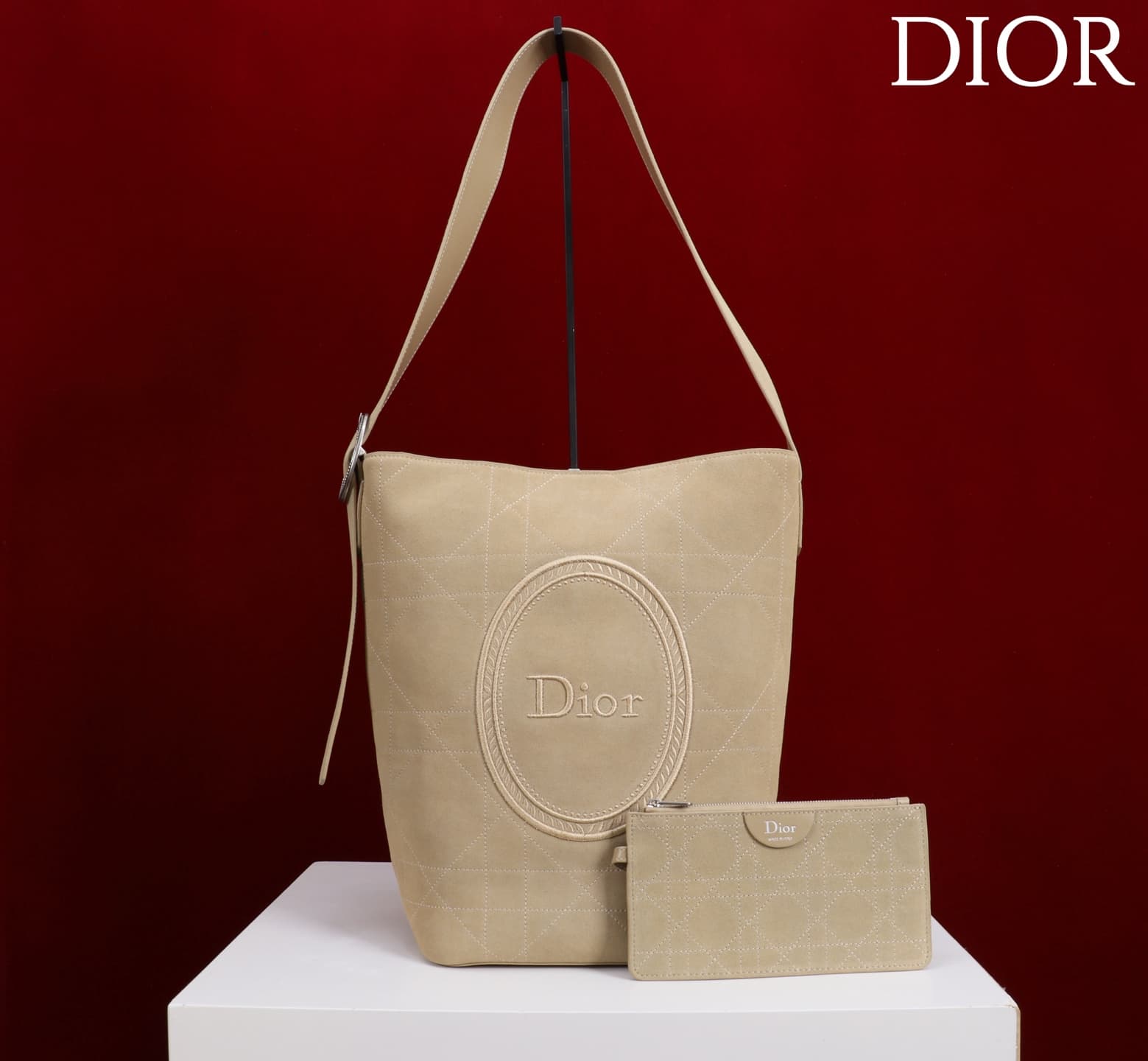 Dior Macrocannage Beige Suede Leather Medium Bucket Bag High