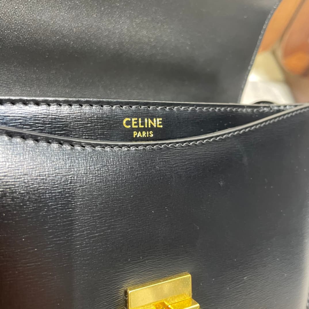 Celine Teen Besace Clea Bag in Shiny Black Calfskin Leather High