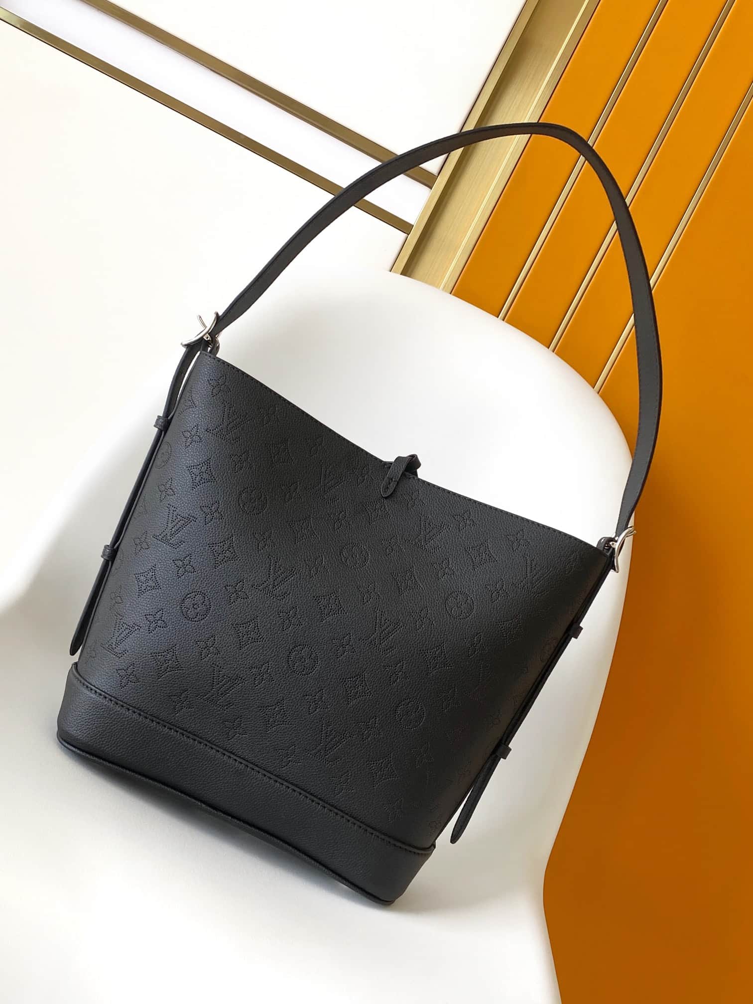 Louis Vuitton Flore Black Perforated Mahina calfskin leather M12139 High