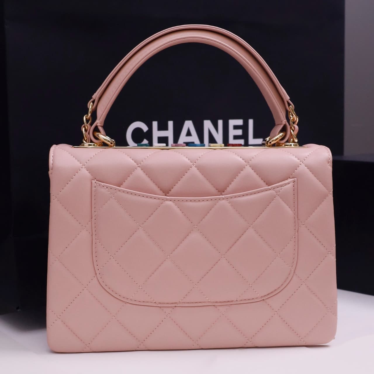 SMALL FLAP BAG WITH TOP HANDLE Lambskin Gold Metal Pink A