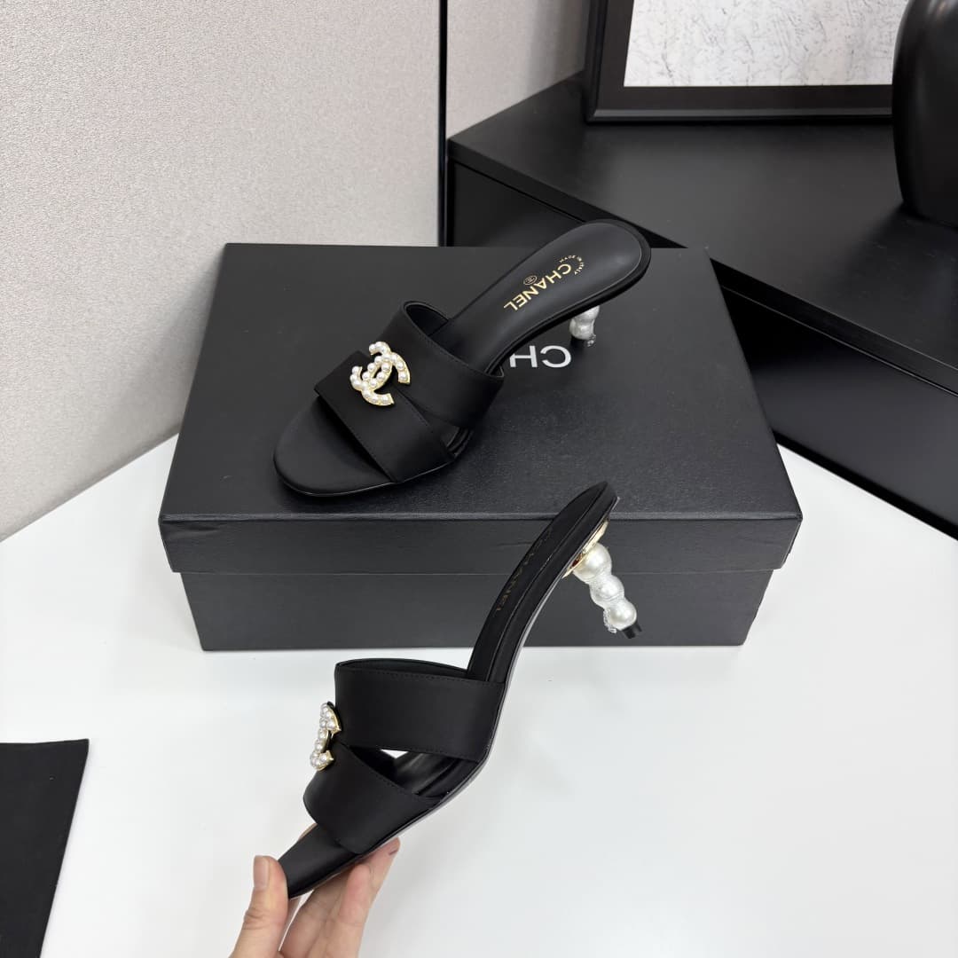 Chanel Patent Lambskin Pearl Mules Shoes Women