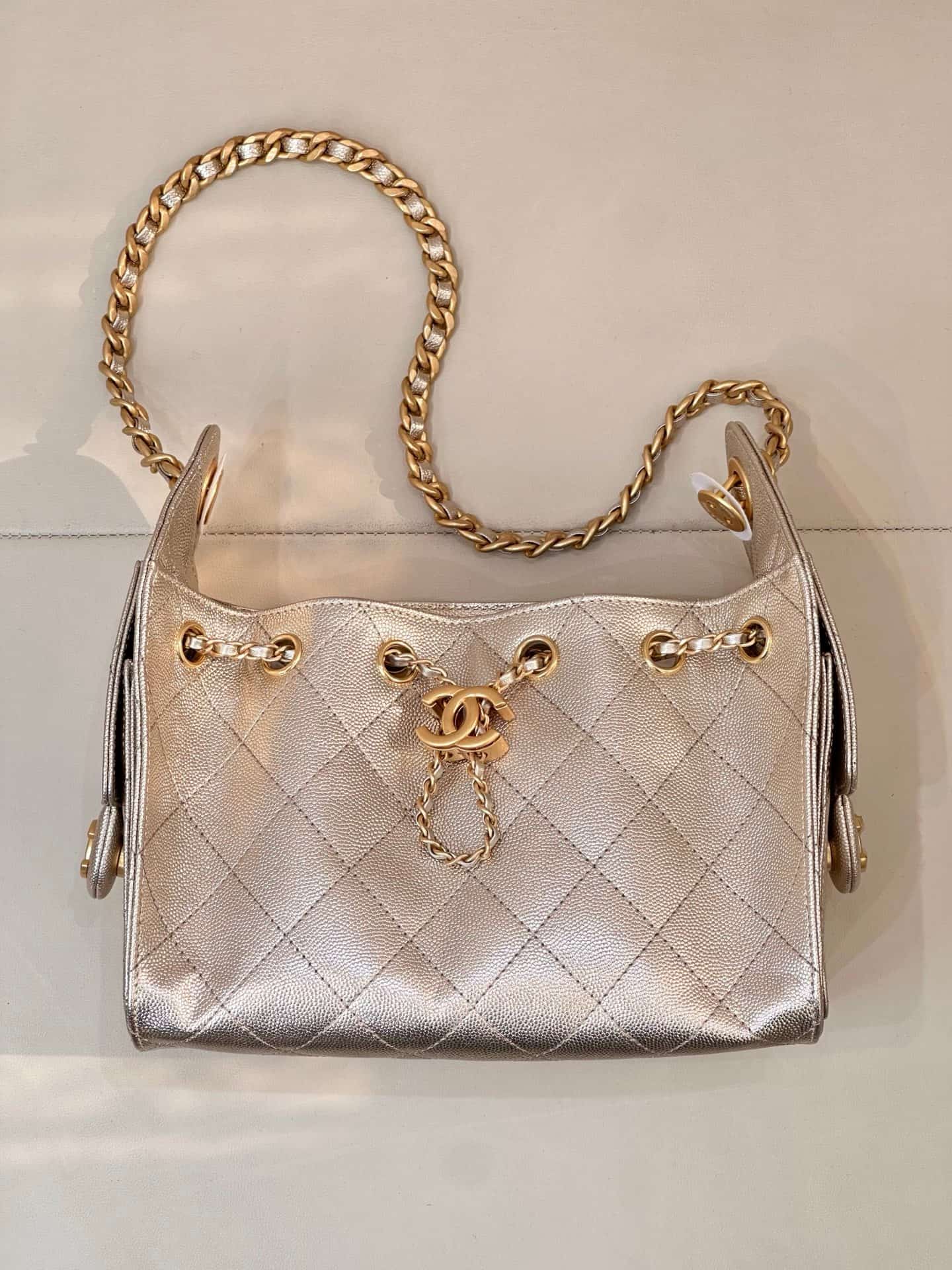 CHANEL 25 Mini Handbag AS5631 Grained Calfskin & Gold-tone Metal Champagne Gold TOP