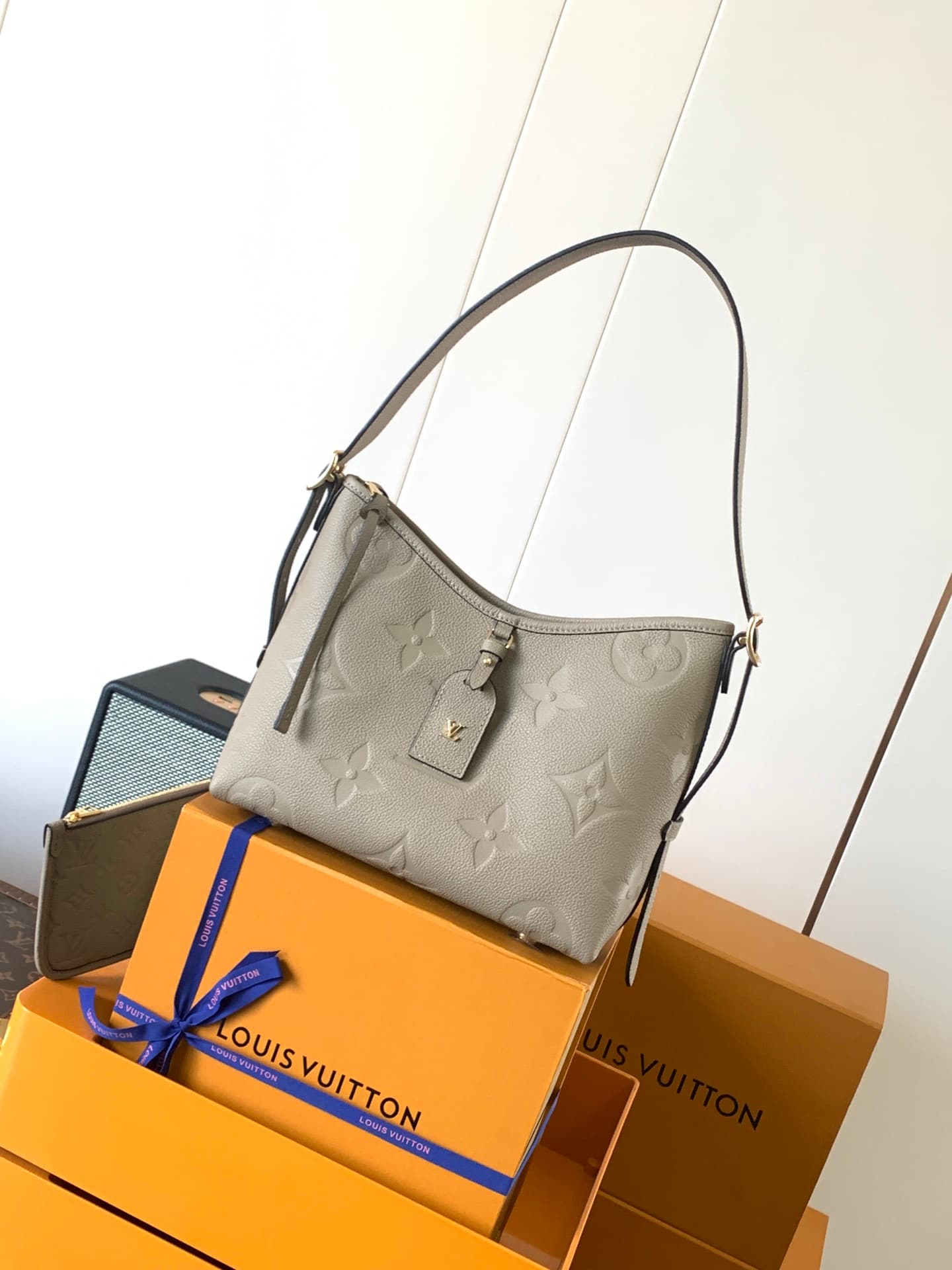 Louis Vuitton CarryAll PM Tourterelle Gray Monogram Empreinte Embossed Leather M46277 High