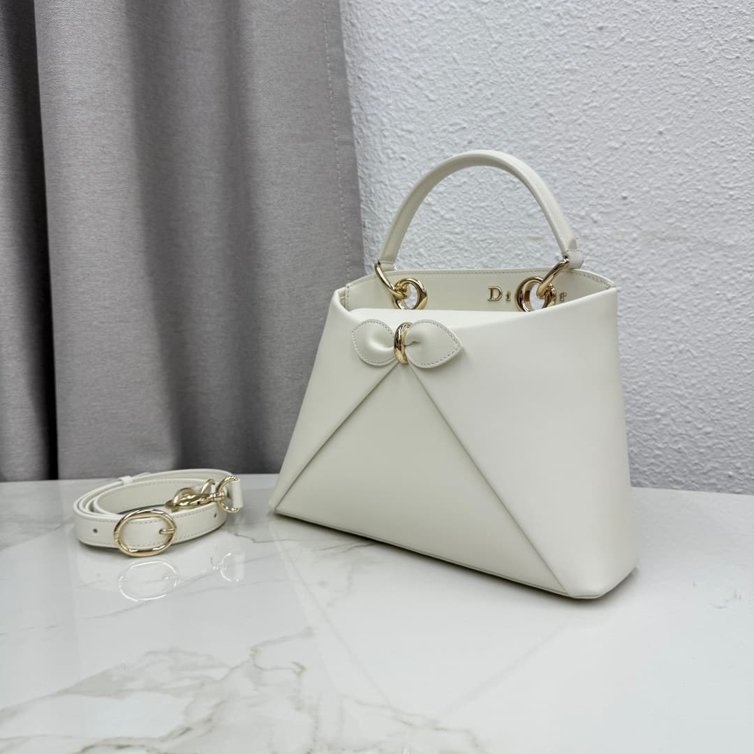 Small Dior Cigale Bag White Shiny Supple Calfskin High