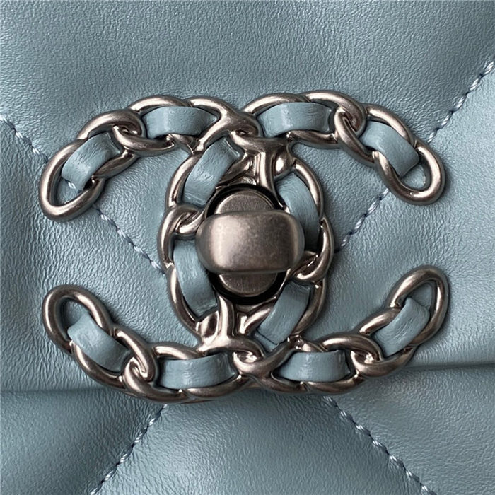 Chanel 19 Flap Bag Lambskin Blue Silver High