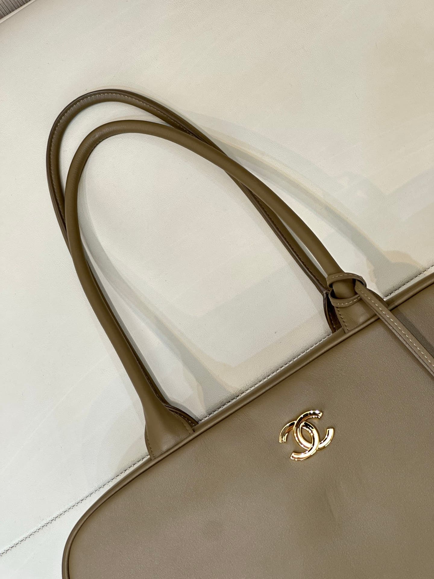 Chanel Large Bowling Bag Calfskin & Gold-Tone Metal Khaki Green AS6211 TOP