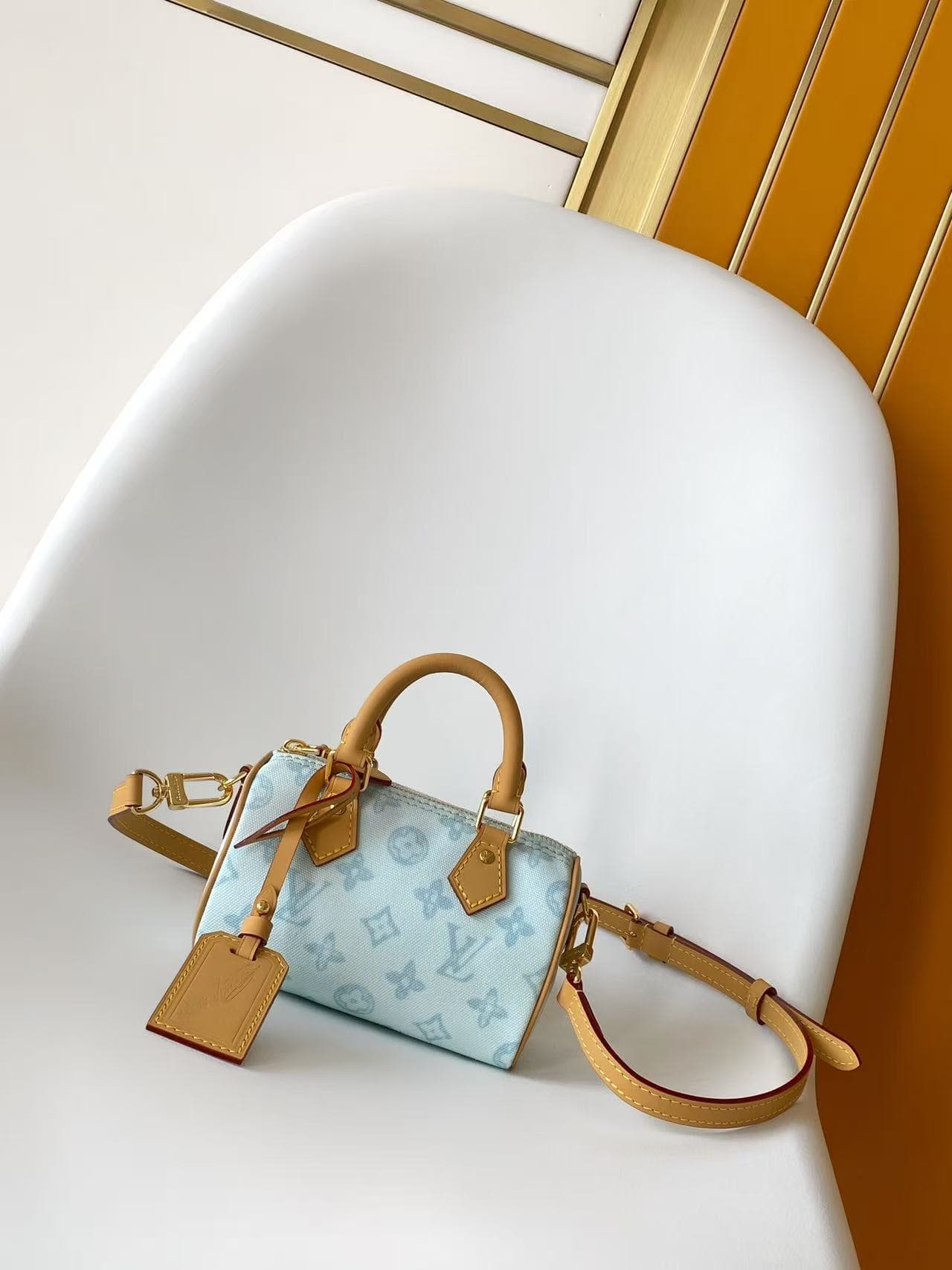 Louis Vuitton Nano Speedy Monogram Origine Bleu Courrier canvas M28323 High