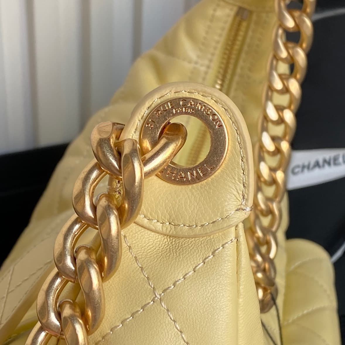 Chanel Trendy Pockets Hobo Bag Lambskin & Gold Metal Yellow AS5302 A