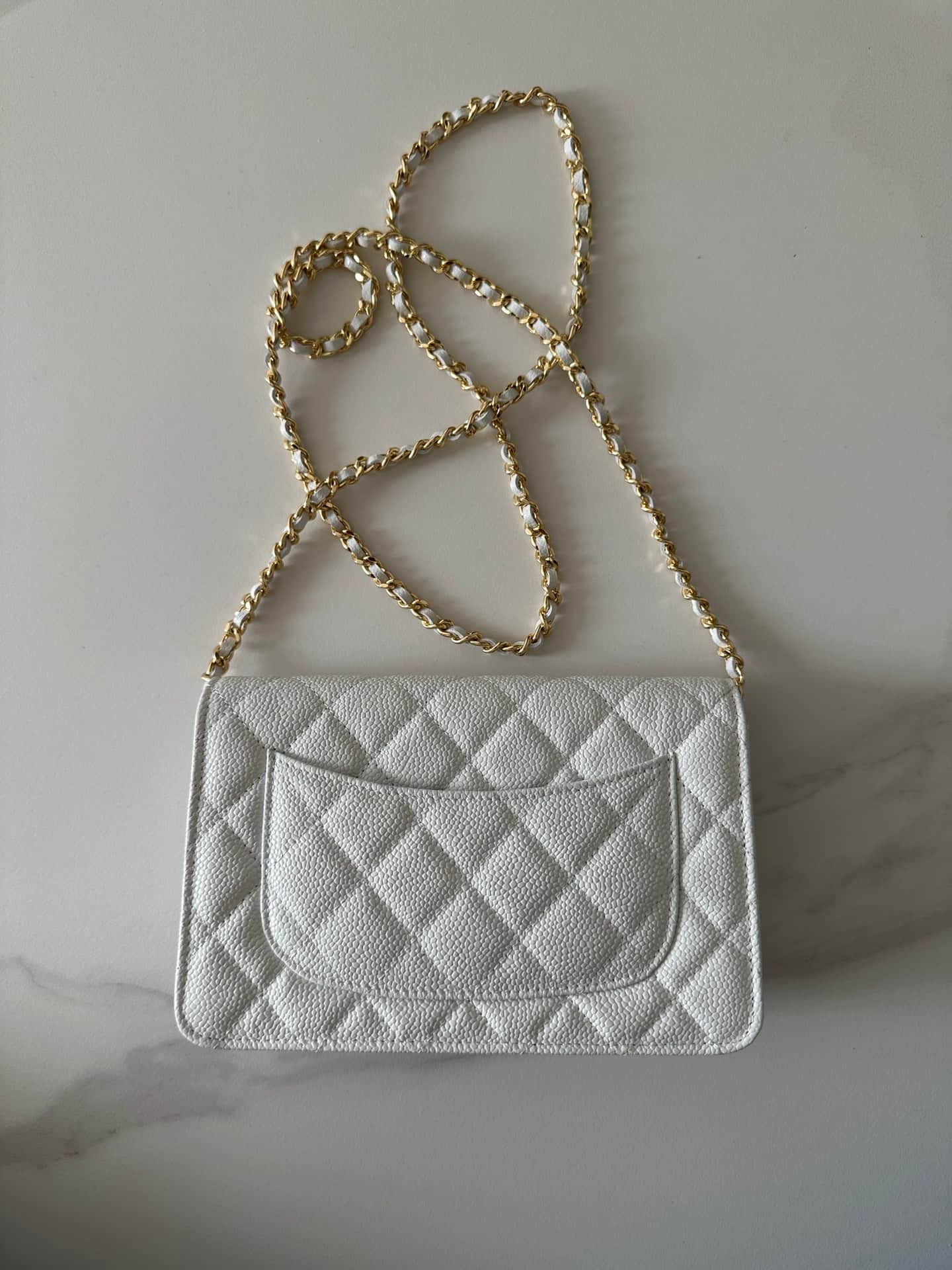 Chanel Classic Wallet on Chain Grained Shiny Calfskin & Gold-Tone Metal AP4241 White High