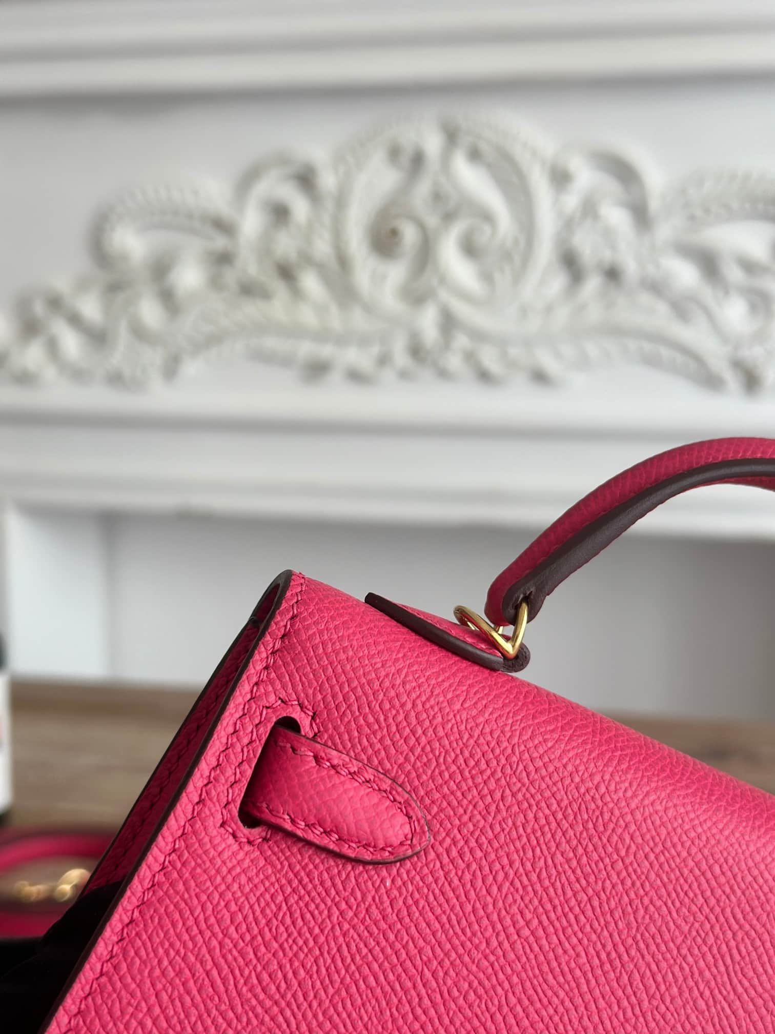 Hermes Kelly Mini II Bag Epsom Leather WAX Rose Extreme High