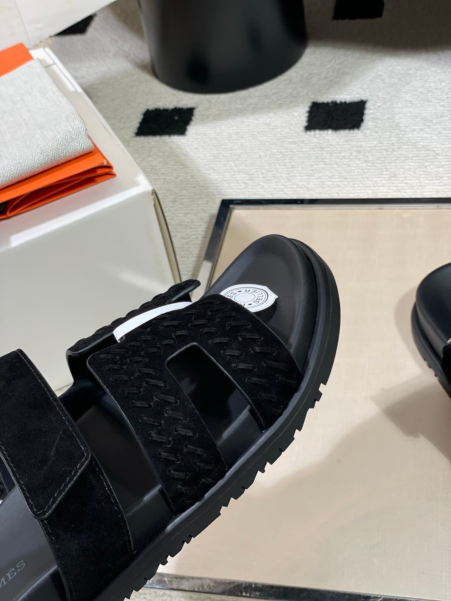 Hermès Chypre sandals in black braided suede Women Men