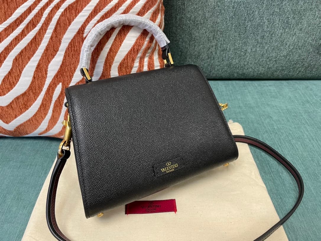 Valentino Mini Vsling Handbag In Black Grainy Calfskin High