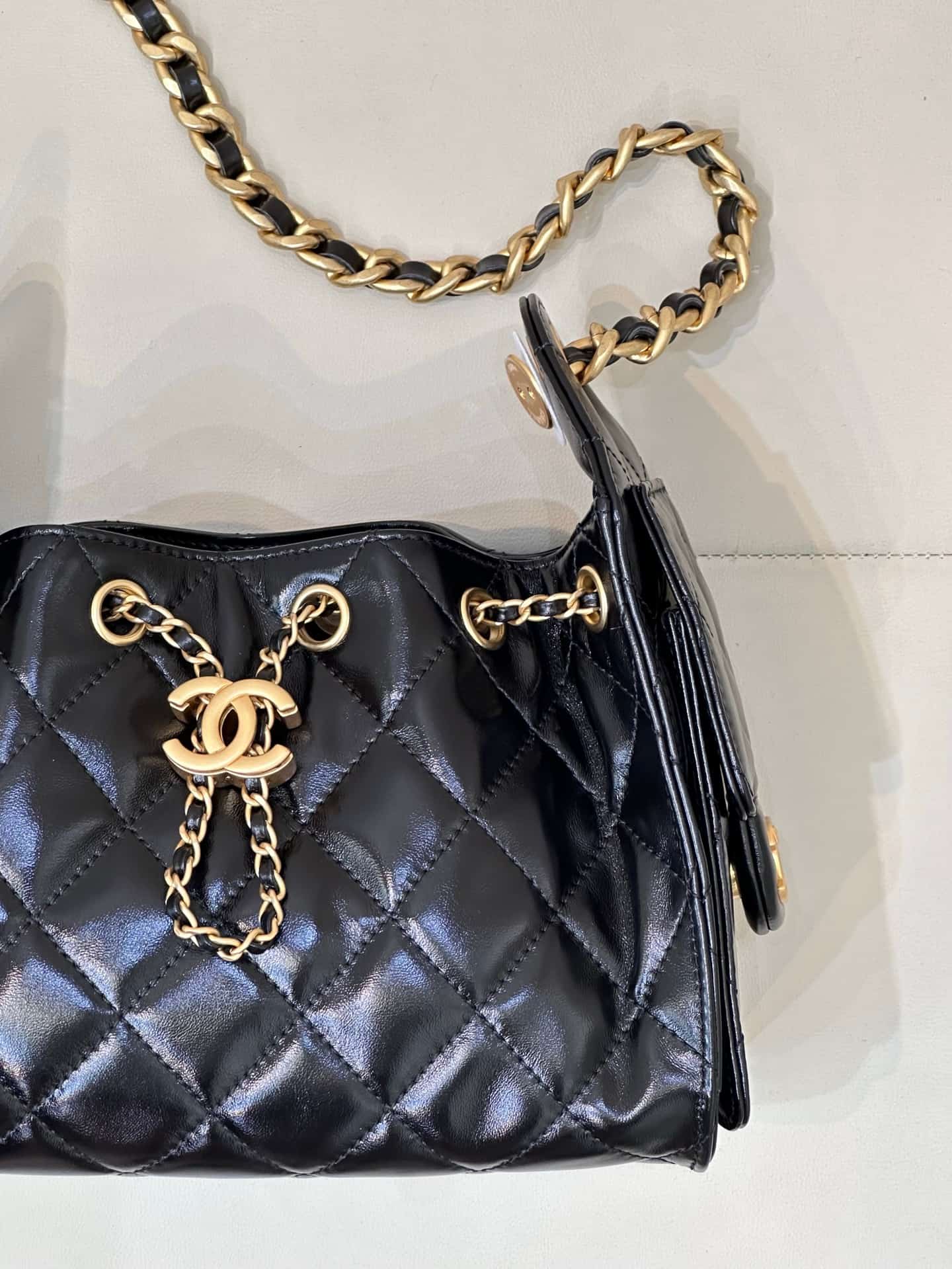 CHANEL 25 Mini Handbag AS5631 Shiny Calfskin & Gold-tone Metal Black TOP