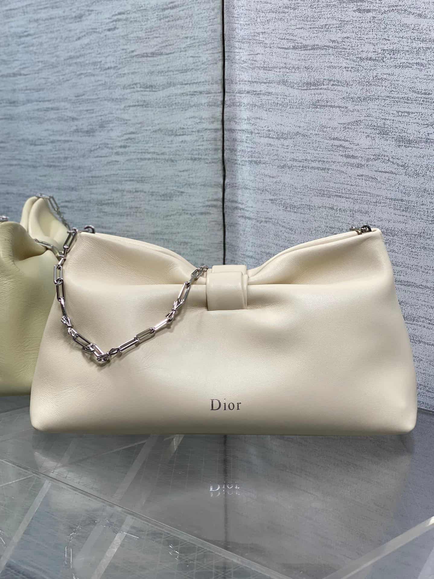 Medium Dior Bow Bag Ivory White Leather High