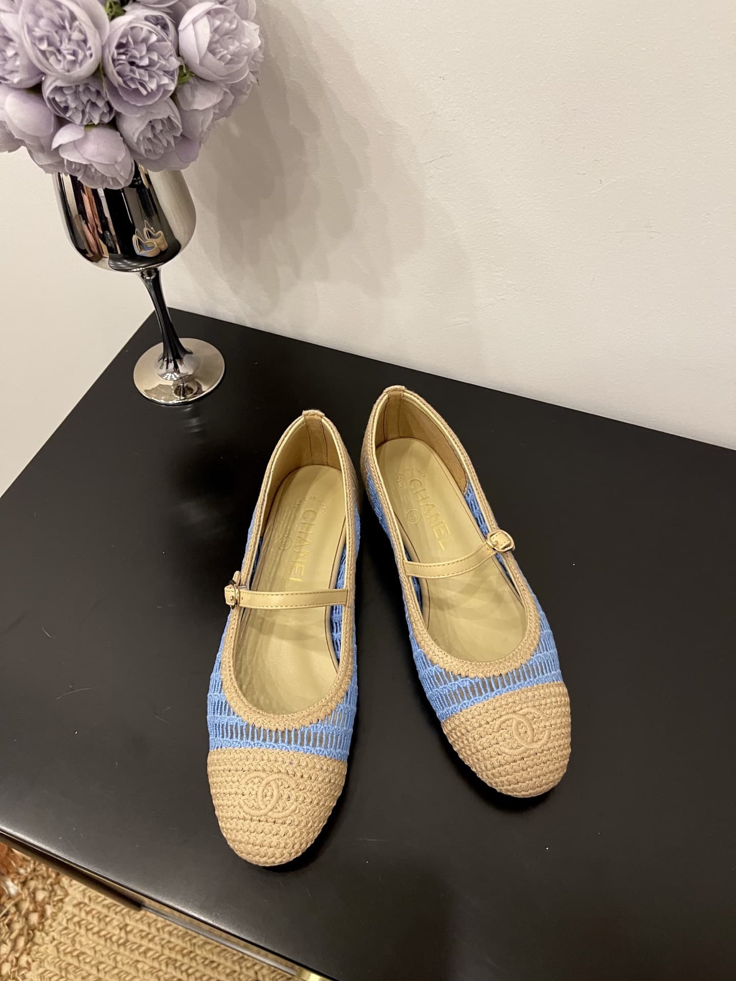 Chanel Raffia Ballet Flats Shoes Low Women