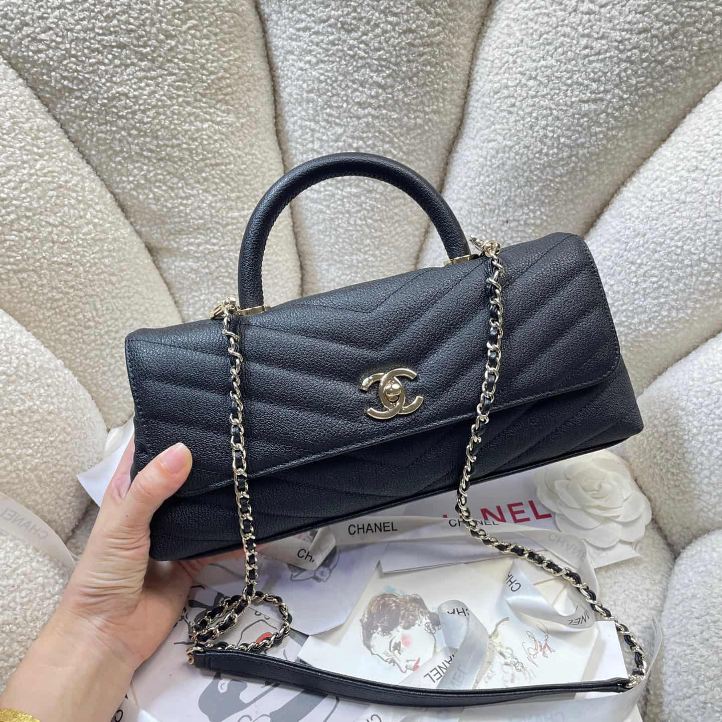 Chanel Maxi Flap Bag with Top Handle Calfskin& Gold-Tone Metal AS6091 Black A