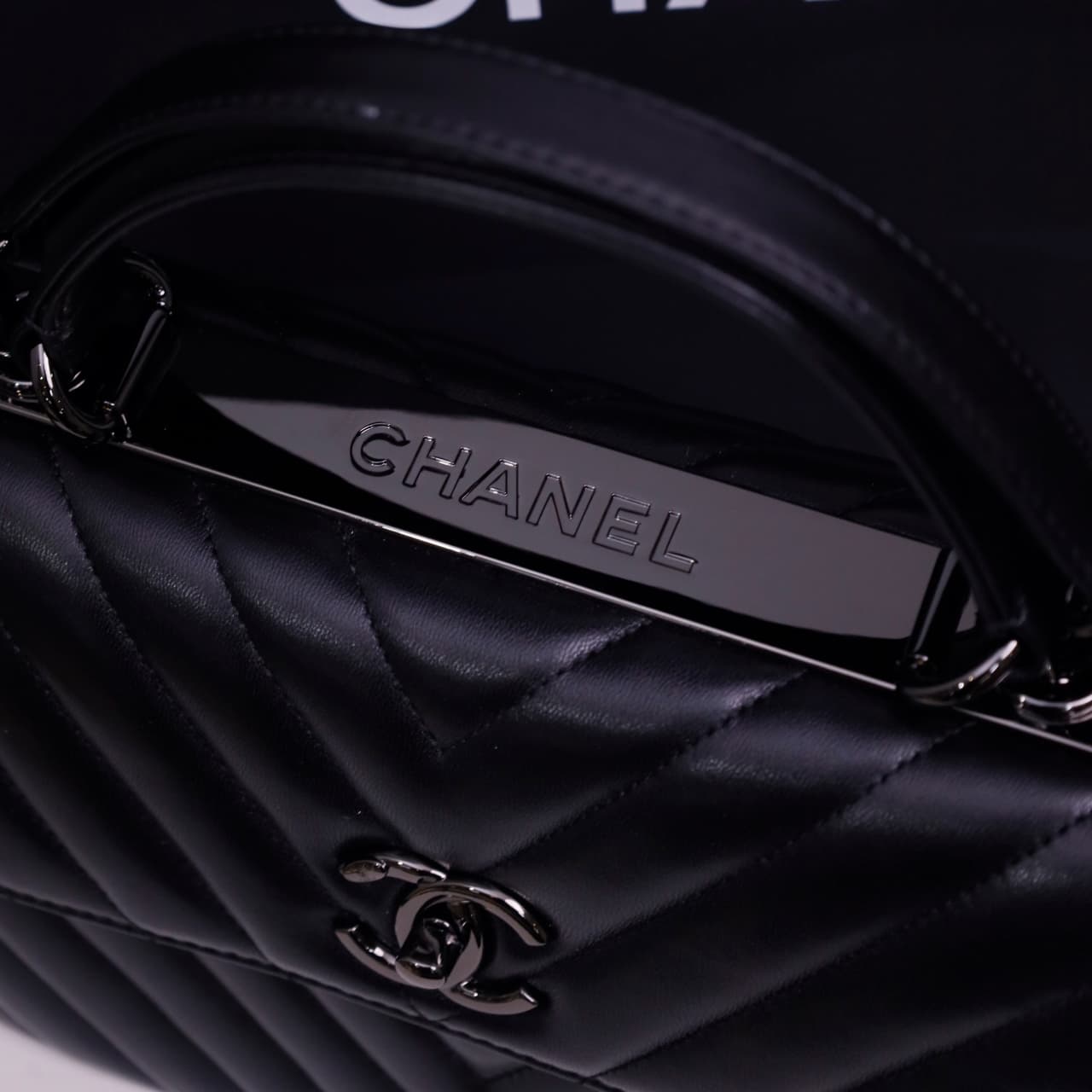 SMALL FLAP BAG WITH TOP HANDLE Lambskin Black Metal Black A