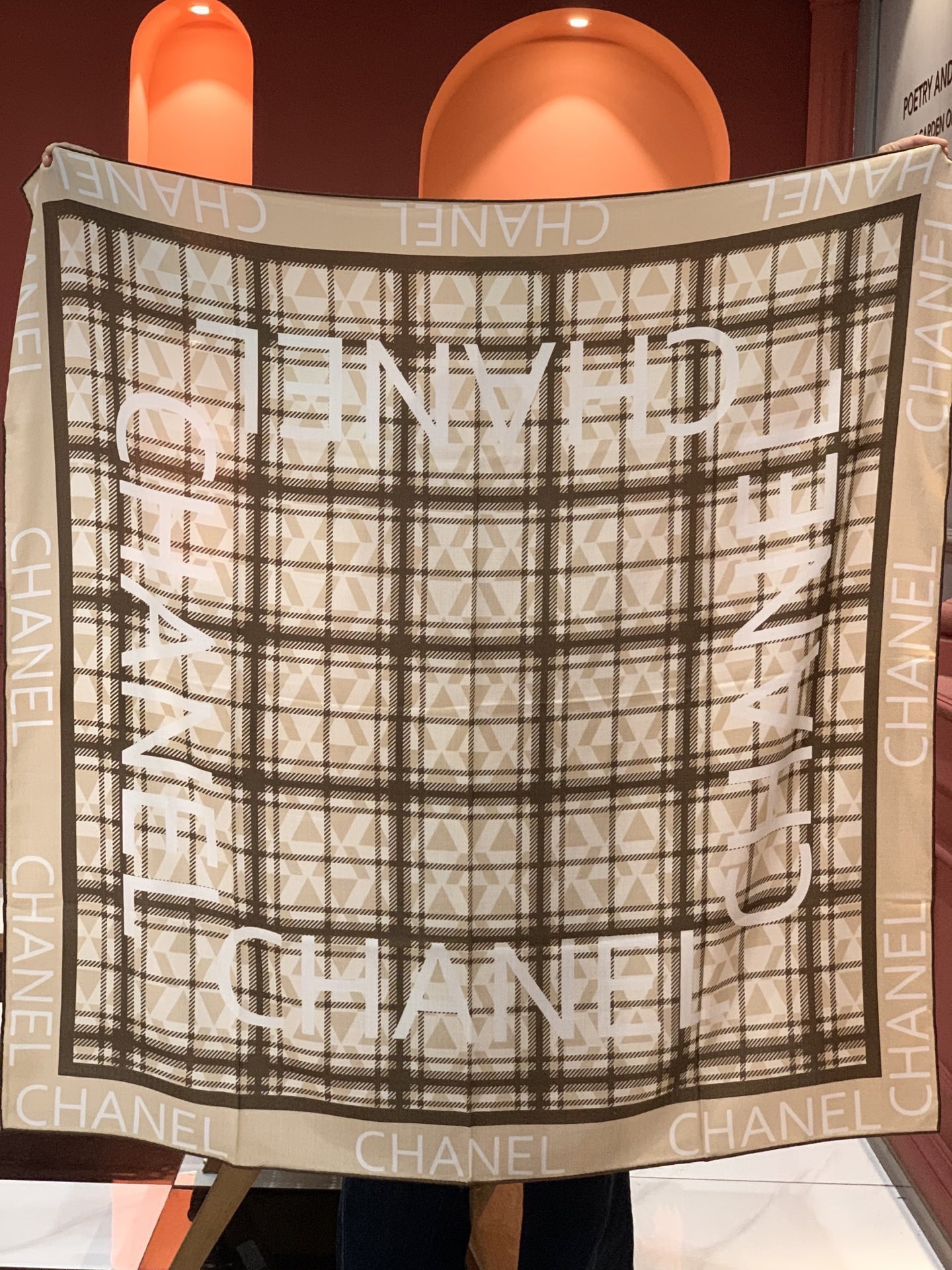 Chanel logo print silk scarf