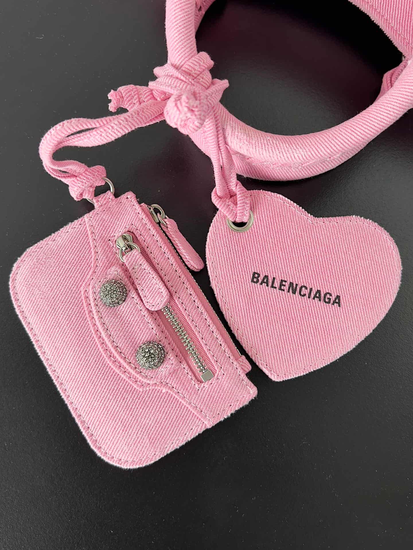 Balenciaga Small Neo Cagole City bag in Pink Washed Frayed Denim with crystal High