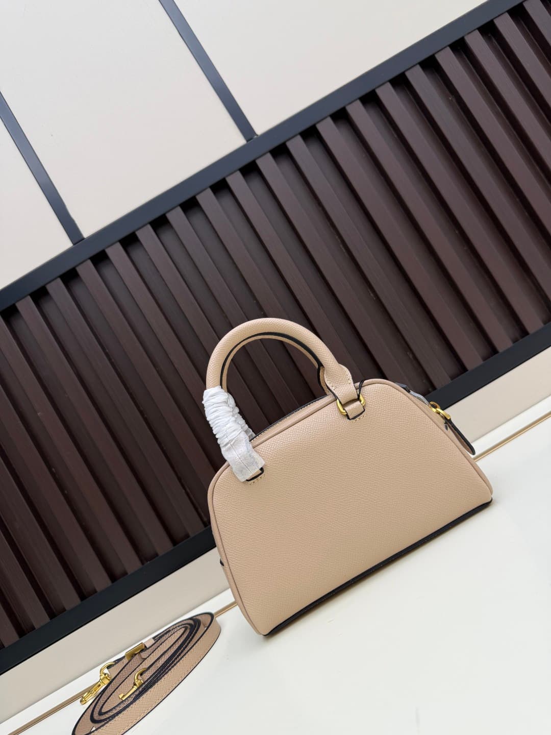 Valentino VLogo Signature Mini Bowling Bag in Grainy Calfskin Beige High