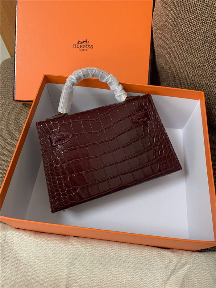 Hermes Kelly Mini II Bag Embossed Crocodile Leather WAX Silver/Gold Metal High Customizing style