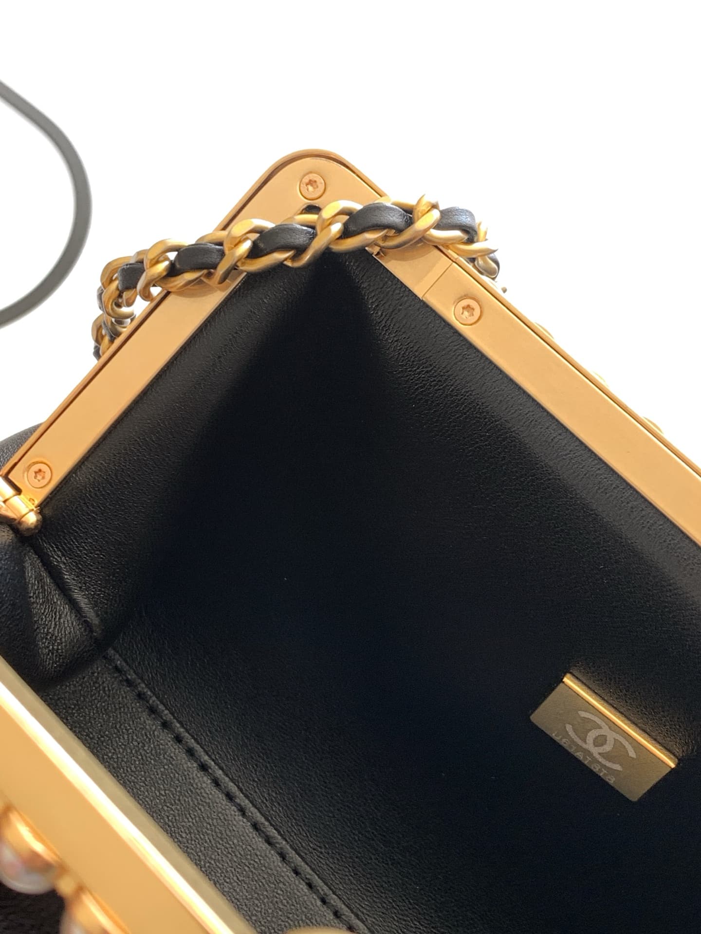 Chanel Pearly Lambskin Imitation Pearls & Gold-Tone Metal Black AS5912 A