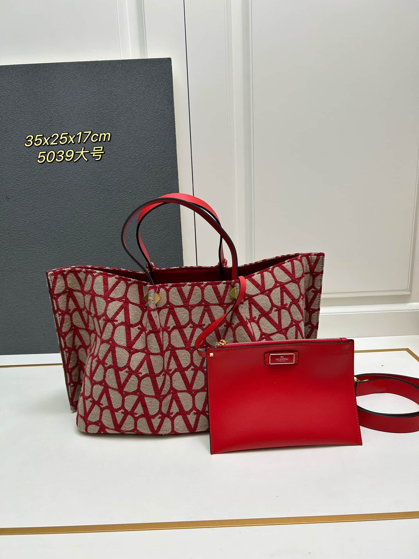 Valentino Garavani VLogo Signature Toile Iconographe Tote Bag Red Mid