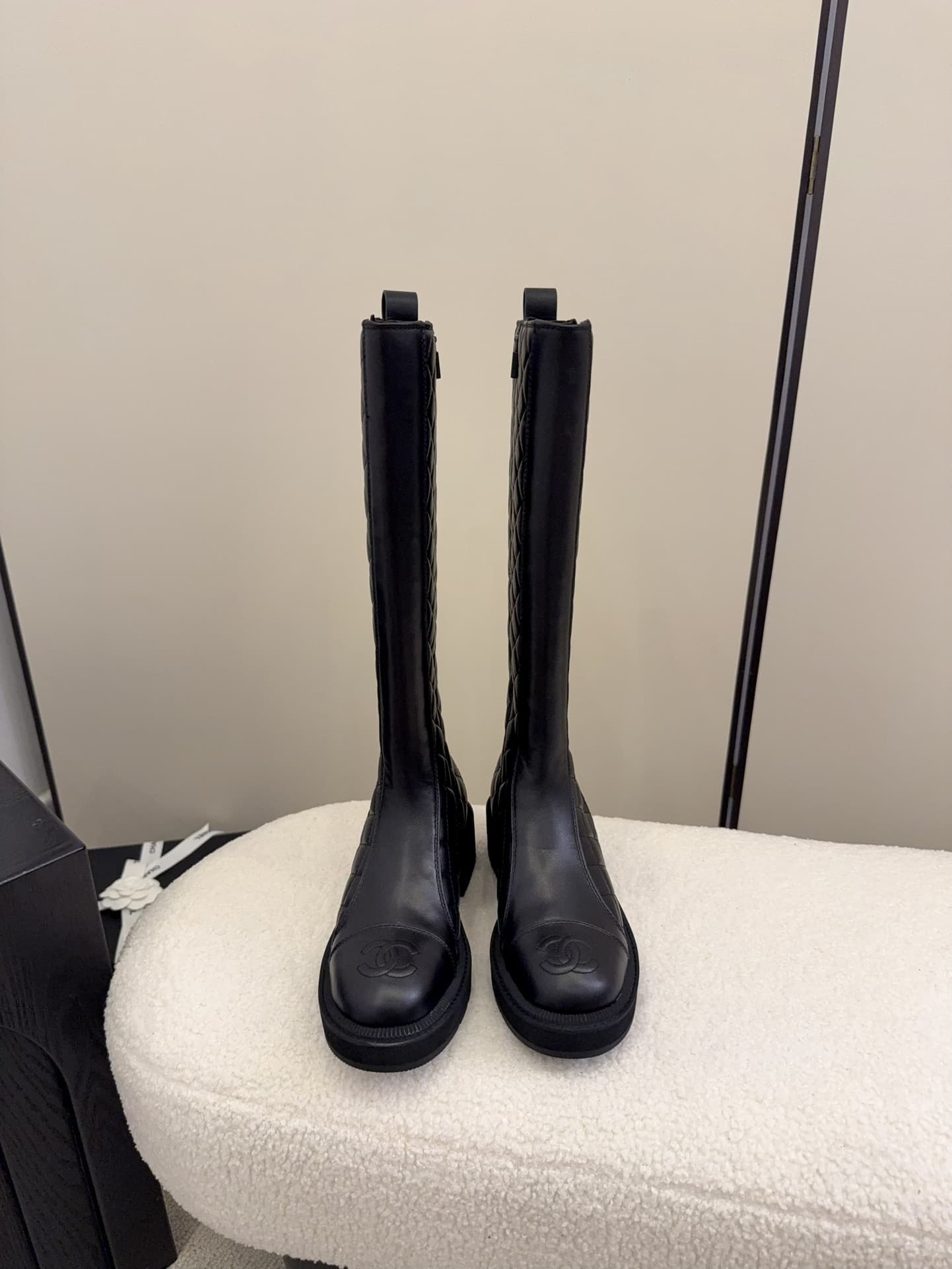 Chanel Oily Calfskin Quilted High Boots Shoes Women