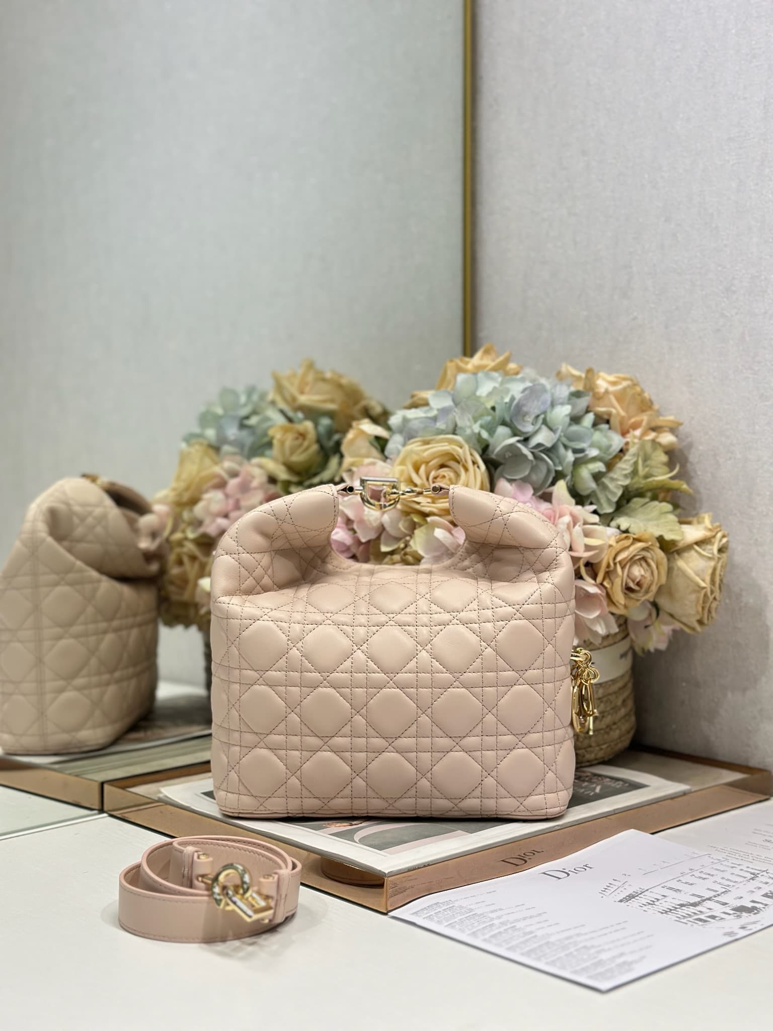 Dior Macrocannage Calfskin Handbag Soft Pink High