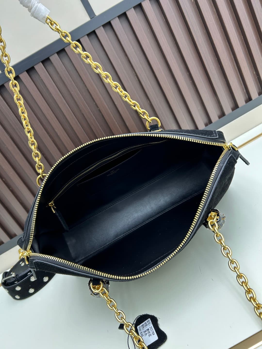 Valentino VLogo Garavani Panthea Shoulder Bag Black Suede Mid